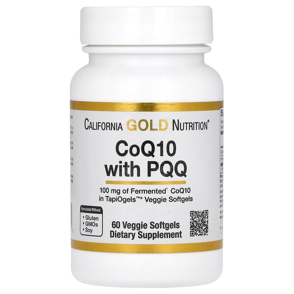 California Gold Nutrition CoQ10 avec PQQ, Ubiquinone USP, Tapioca Veggie Softgel avec Lécithine de tournesol, 100 mg, 60 Veggie Softgel