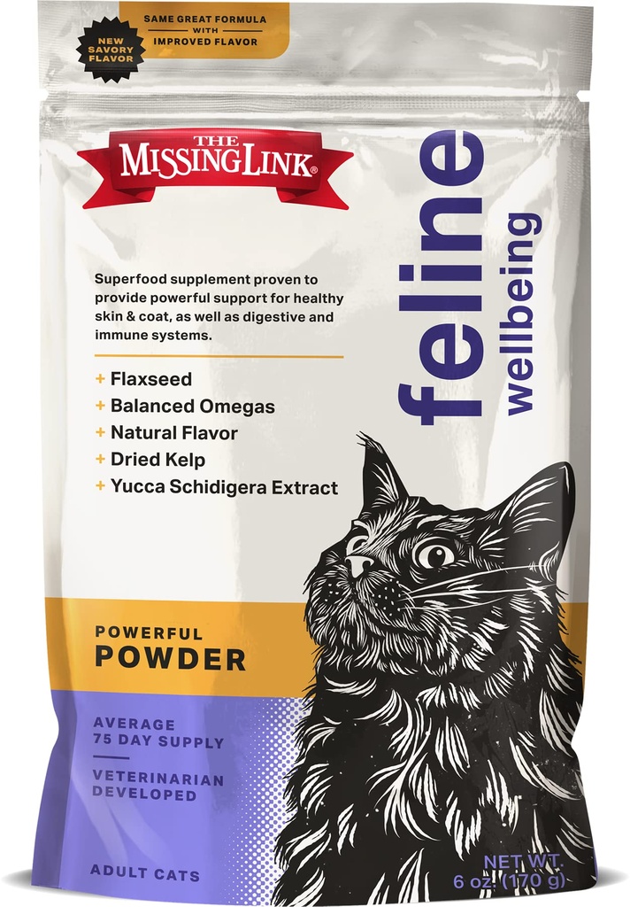 The Missing Link Feline Superfood Supplement Powder 6oz Bag, Veterinair geformuleerd, Balanced Omega 3 & 6 voor gezonde huid & jas, spijsvertering, immuniteit & algehele kattengezondheid