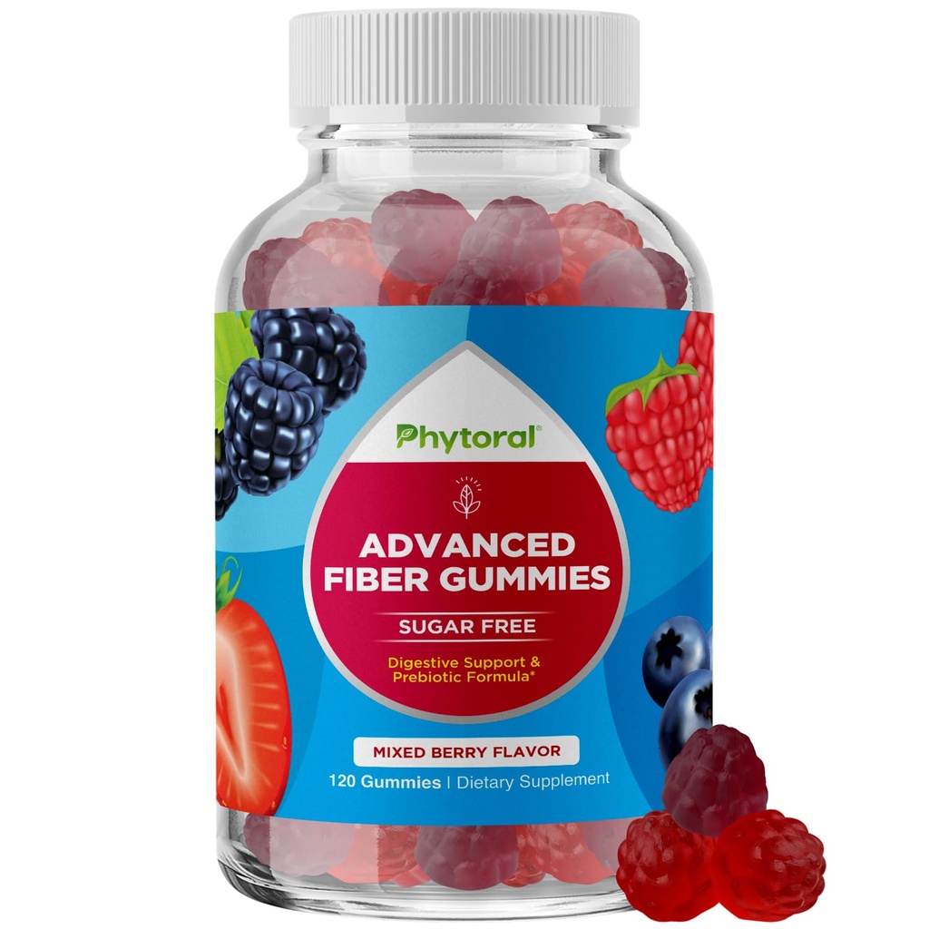 Fiber Gummies for Adults - Chicory Root Supplement with Prebiotic Support for Gut & Dispatitive Health - Oplosbare digestie Capsules for Moomach Regulation & Immune Aid - Sugar Free & Vegan - 120 Tel.
