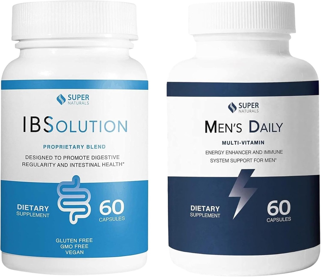 IBSolution and Men's Multivitamine Bundle - All-Natural Supplement to Support Digestive Health, Gas, Bloating and Constipatie, Immune System Support for Men - 60 Capsules, 2-Pack