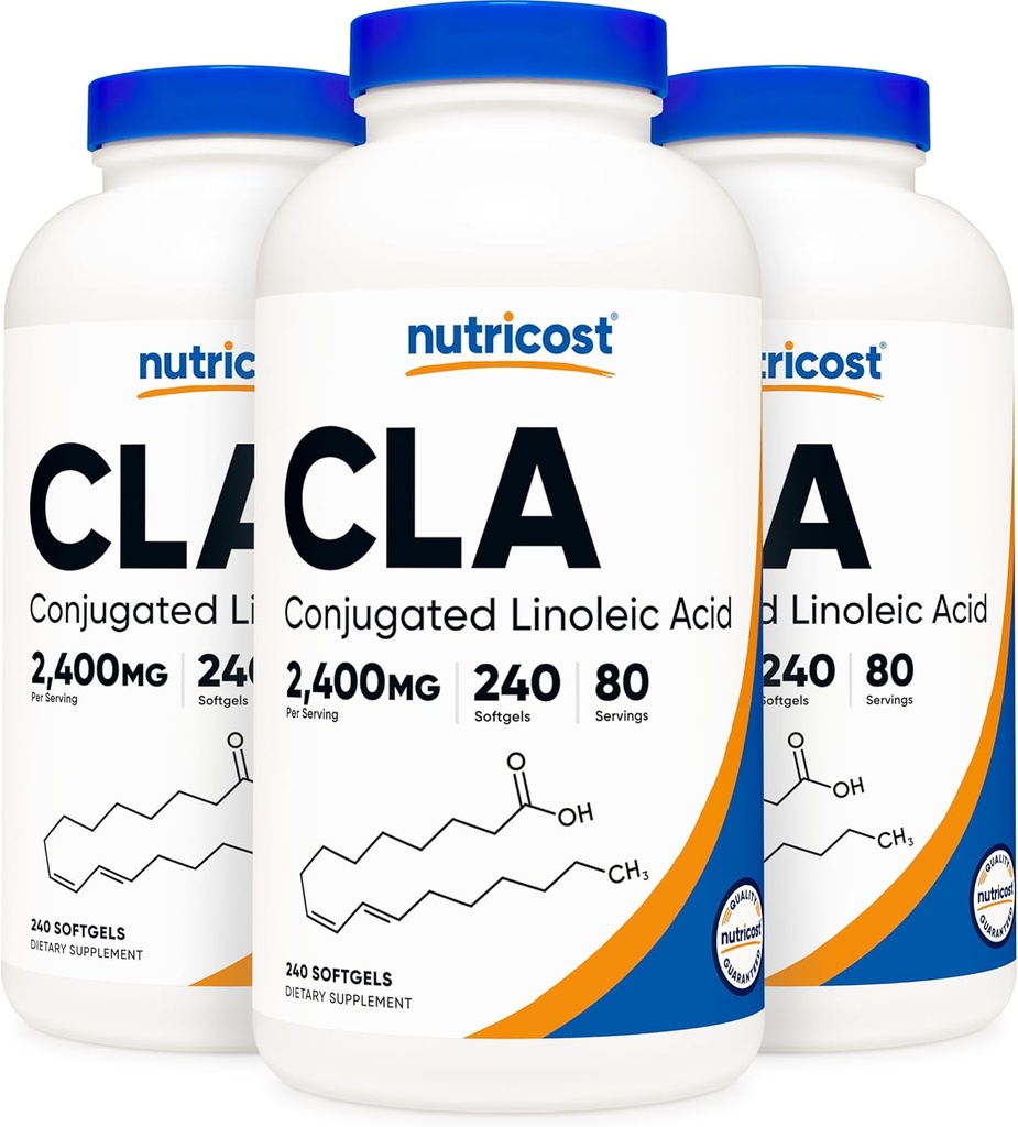 Nutricost CLA (Geconjugeerd Linolzuur) 2.400mg, 240 Softgels - Glutenvrij, Non-GMO, 800mg Per Softgel (3 flessen)