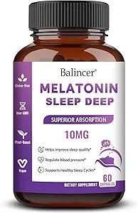 Mélatonine 10 mg + L Theanine 5 mg & Magnésium 5 mg, Soutien du sommeil reposant pour les adultes, Supplément d'aide au sommeil non-habitant pour le calme et la relaxation, Vegan, non-OGM, 60 capsules