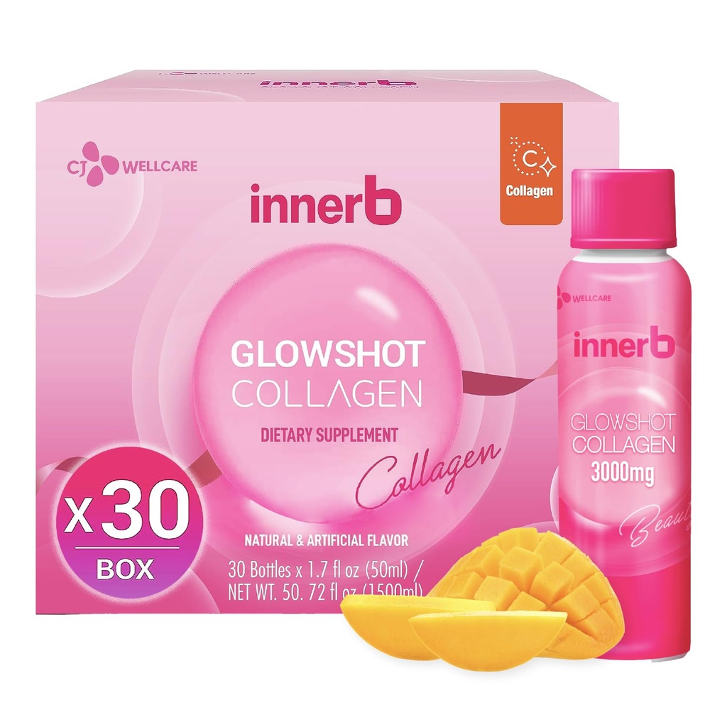 CJwellcare Innerb Glowshot Collageen (50,7 fl oz, 30 Servings) - Marine Liquid Collageen for Women, 3.000mg Collageen Peptides, Collageen Shots for High Absorptie, Hair, Skin & Nails Supplement