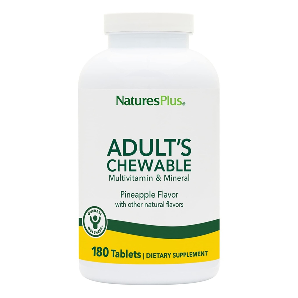 NaturesPlus Multivitamines à croquer pour adultes - 180 comprimés végétariens - Arôme d'ananas - Supplément des aliments entiers naturels pour la santé générale, l'énergie - Sans gluten - 180 portions
