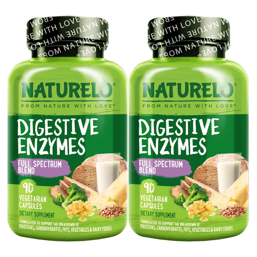 NATURELO Decompensative Enzymes - Volledige Spectrum Ondersteuning met een brede Blend van 15 Enzymes Plus Ginger - 90 Vegan Capsules (pakket van 2)