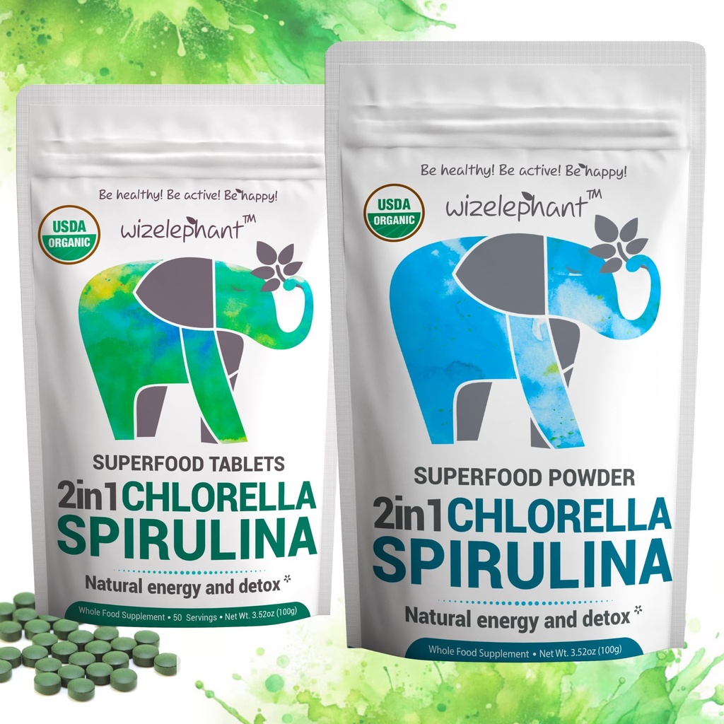 Chlorella Spirulina Powder Organic + Spirulina Chlorella Tablets 