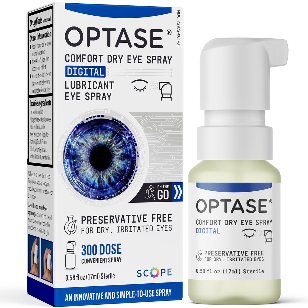 Optase Comfort droge oogspray - conservatieve gratis kunstmatige tranen druppels alternatief - droge oogdruppels in een handige spray - multi-gebruik fles, contact lens veilig - .58 fl oz