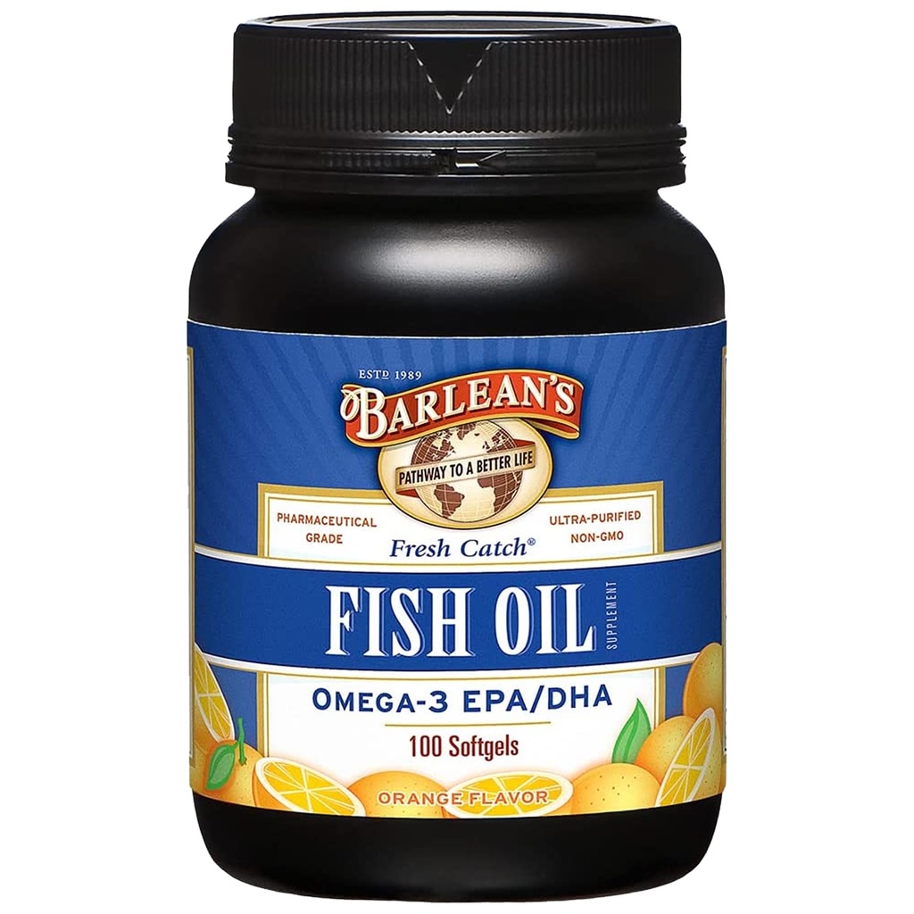 Barlean's Omega 3 Visolie Supplementen, Supplement Softgels voor mannen en vrouwen, 600mg EPA en DHA vetzuren, Orange Flavored, 100 Tellen