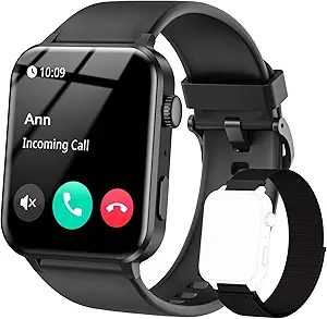 IOWODO Smart Watch pour hommes femmes - 1.85'' écran HD avec des appels de marque et de réponse, avec AI Voice Assistant, SpO2/Heart rate/Sleep Monitor, 100+ Modes sportifs, Smartwatch pour Android et iOS (2 paillettes)