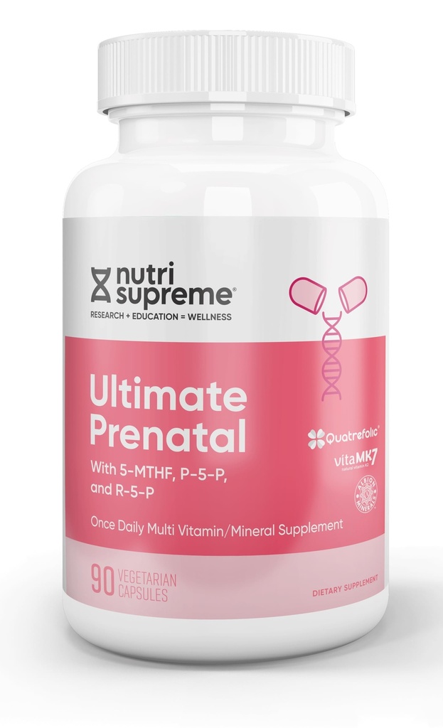 Nutri Supreme Prenatale Vitamine, Prenatale Vitaminen Supplement voor Vrouwen met Zeer Absorbeerbare Methyl Folaat, Een Per Dag Prenatale Multivitamine met IJzer, Kosher, Capsules, 90 Tellen