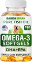 BARK&SPARK Omega 3 voor honden - 180 Visolie Softgels voor hondenvergieten, huidallergie, jeukrelief, hotspots behandeling - Joint Health - huid- en jassupplement - EPA & DHA vetzuren - zalmolie