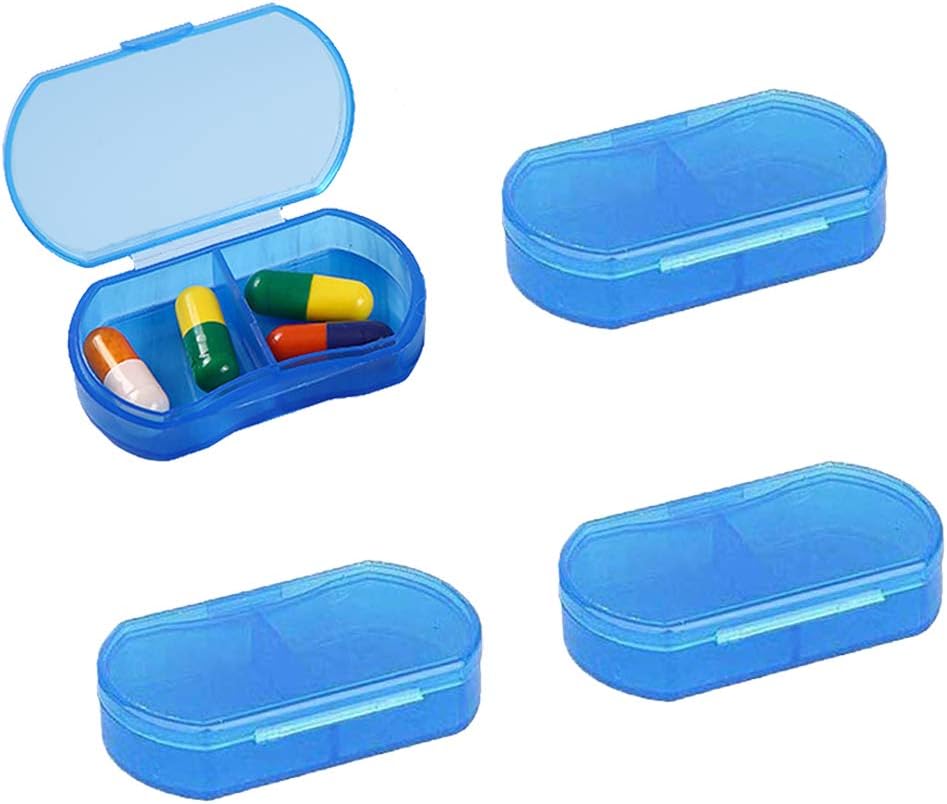 2PCS Pill Case voor Purse Small 4PCS Pill Organizer Portable Travel Daily Pill Containers AM & PM Mini Pill Box Vitamine, Visolie, supplement houder