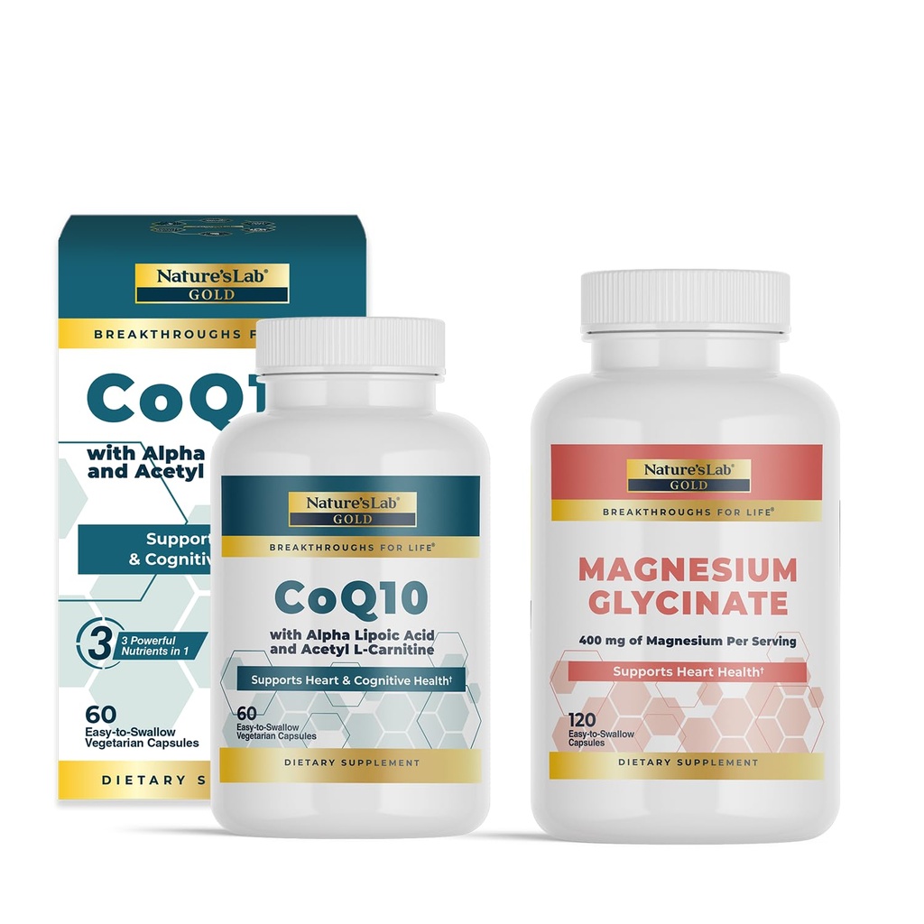 Nature's Lab Gold CoQ10 + Acide alpha lipoïque + Acétyl L-Carntine HCL + Glycinat de magnésium 400mg