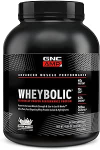 GNC AMP Poudre de protéines éprouvées cliniquement, 40g de protéines de lactosérum, BCAA, Leucine, Augmente la force musculaire, Bâtiment musculaire, 3ème partie testée, Sans gluten, Vanille classique, 25 portions