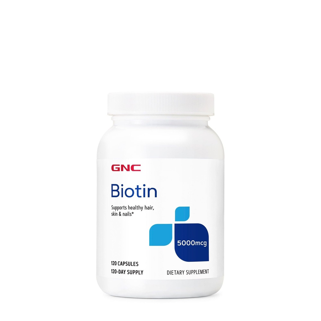 GNC Biotin 5000mcg supplement, ondersteunt gezond haar, huid en nagels, 120 porties