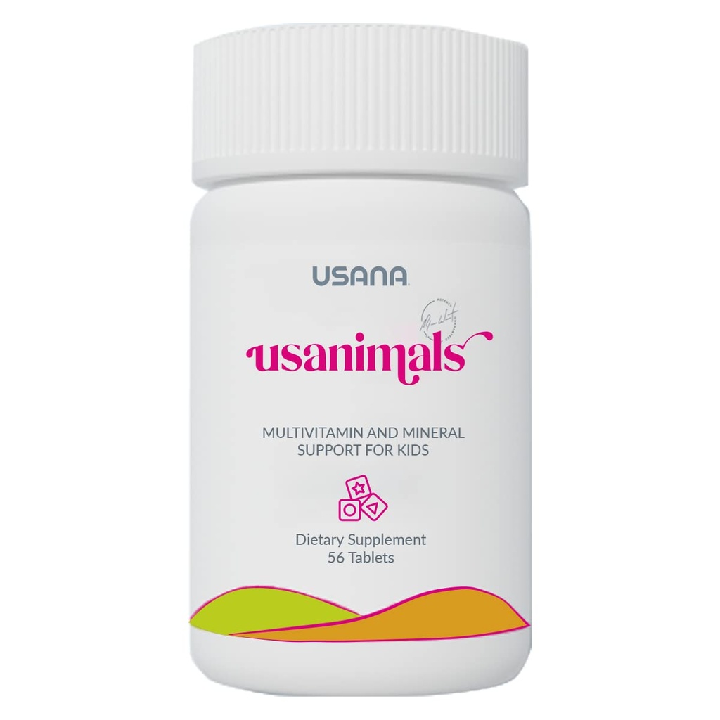 USANA Usanimals Multivitamine voor kinderen - Dagelijkse kauwtabletten met vitamine A, C, D, E, B6, B12, zink, ijzer - Ondersteunt Immune, Bone & Brain Health - essentiële voedingsstoffen voor leeftijden 2-12 - 56 tabletten