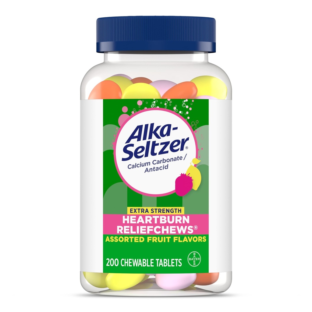 Alka-Seltzer Extra sterkte Heartburn ReliefChews, Antacida voor snelle maagzuur & zuur Indigestie Verlichting Onderweg, 200 Ct