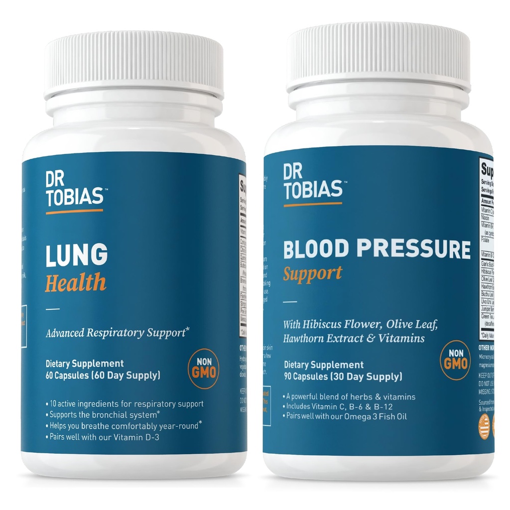 Dr. Tobias Lung Health & Blood Pressure Support Supplementen, Lung Cleanse & Detox, ondersteunt normale Circulatory Health met vitamine C, B6, B12, Nicin, Folaat