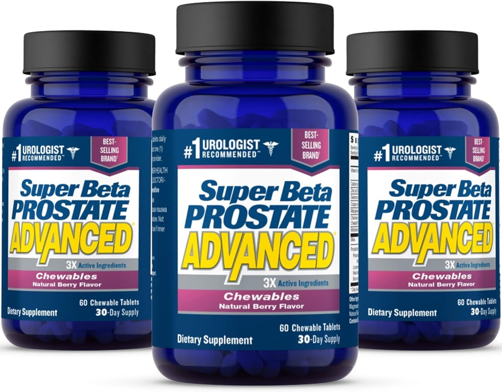 SUPER BETA PROSTATE Advanced Chewables - Supplément Prostate Support pour la santé des hommes (180 Chews, 3-Pack)