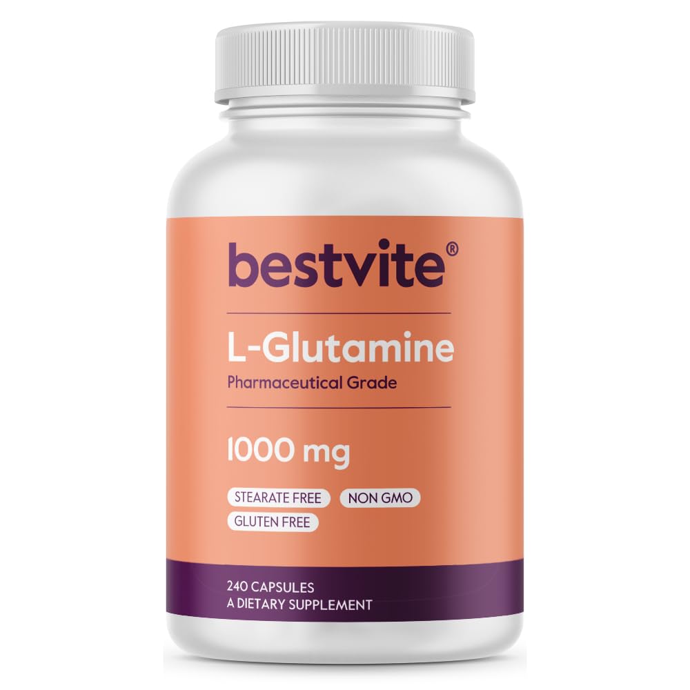 BESTVITE Filler-Free L-Glutamine 1000 mg per capsule (240 capsules) - Vrije vorm - Geen stearates - Glutenvrij - Niet GGO - Pure L Glutamine Supplement - Maximale sterkte Glutamine Capsules