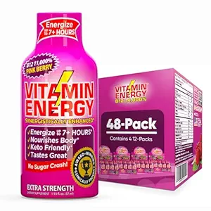 Vitamine Energy B12 11 000 % Extra Strength Energy Shot Rose Berry 48 Pack, 260mg Caféine naturelle, B12 & B6, Nootropic Focus, Vitalité, Zéro Sucre, Sans gluten, Vegan, Kosher, 1.93 fl oz
