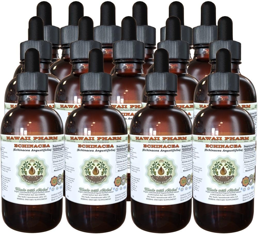 Echinacea Extrait liquide sans alcool, Echinacea (Echinacea Angustifolia) Racine séchée Glycérite Hawaii Pharm supplément naturel à base de plantes 15x4 oz