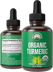Curcumine curcumine avec poivre noir USDA gouttes liquides organiques Extrait végétalien pour les femmes et les hommes. Supplément de teinture à base de plantes à biodisponibilité élevée. Zéro sucre, sans gluten