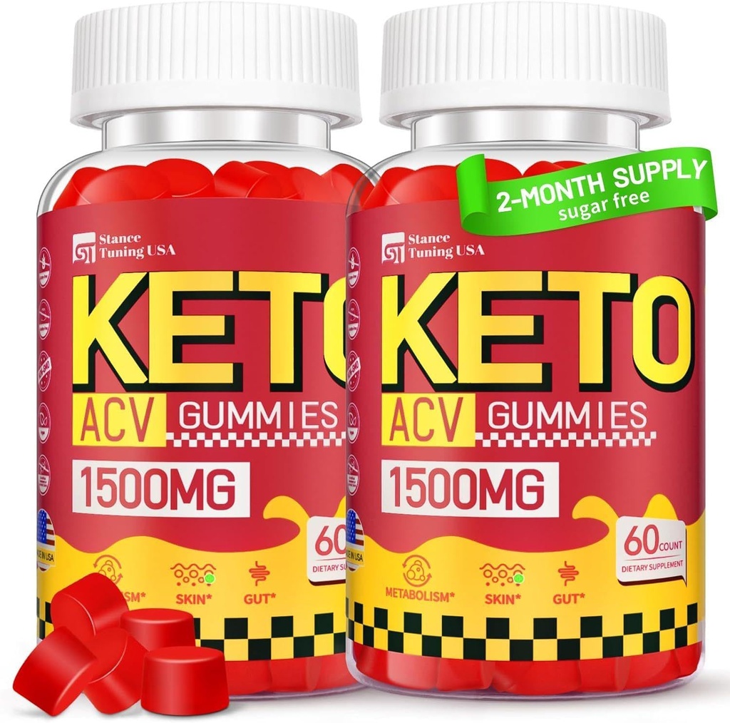 Gummies de vinaigre de cidre de pomme - 1 500MG Gummies de vinaigre de cidre de pomme pour les hommes - Vinaigre à la mère, probiotiques, vitamines B6 B12 pour la digestion de Gut - Vegan & Non-GMO, 2 Pack