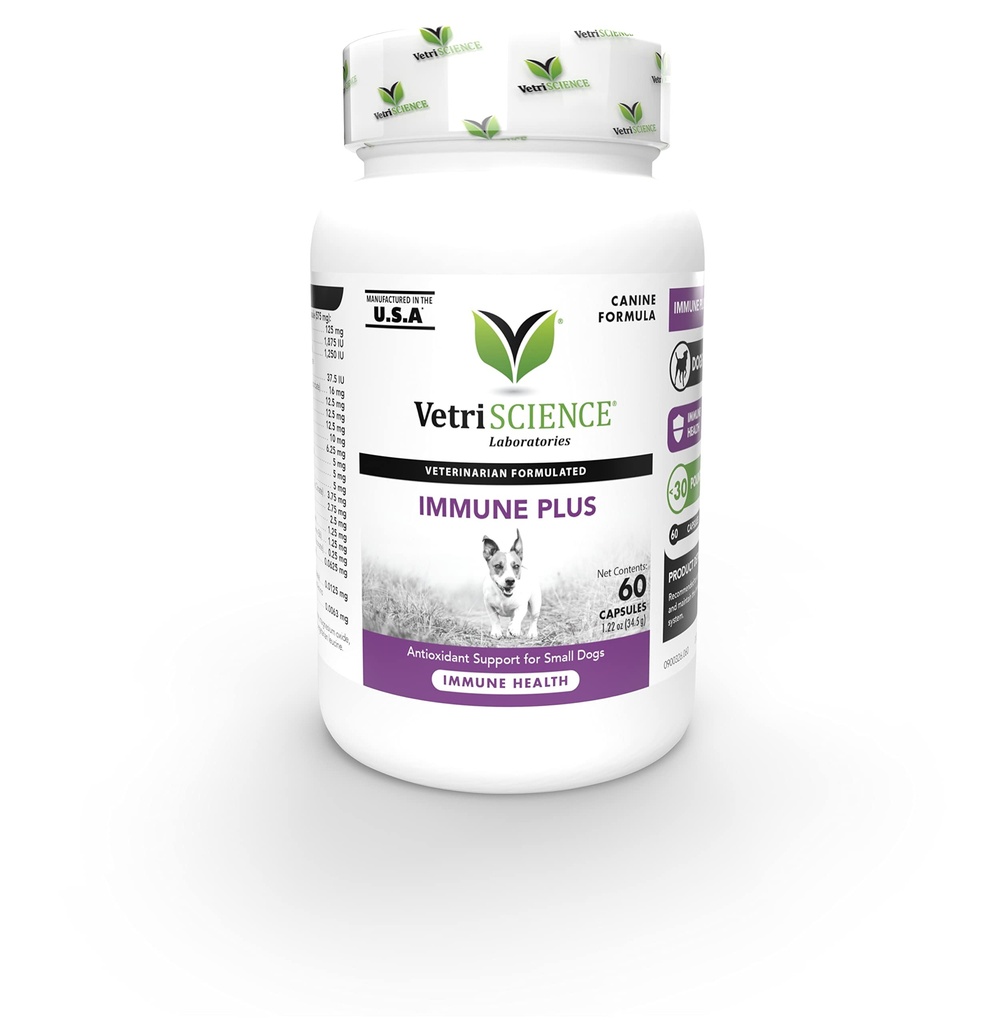 VetriScience Immunity Health Easy-Open Capsules, Immune Plus Supplement voor Kleine Rashonden, Cell Advance Immune en Allergie Ondersteuning met Antioxidanten, Hypoallergeen Formule, 120 Tellen