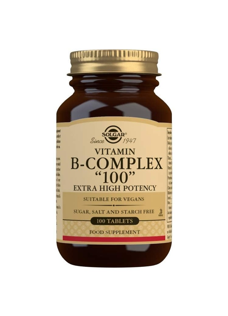 Solgar B-complex 100" - 100 tabletten - energiemetabolisme, cardiovasculaire gezondheid, zenuwstelselondersteuning - non-GMO, veganistisch, glutenvrij - 100 porties