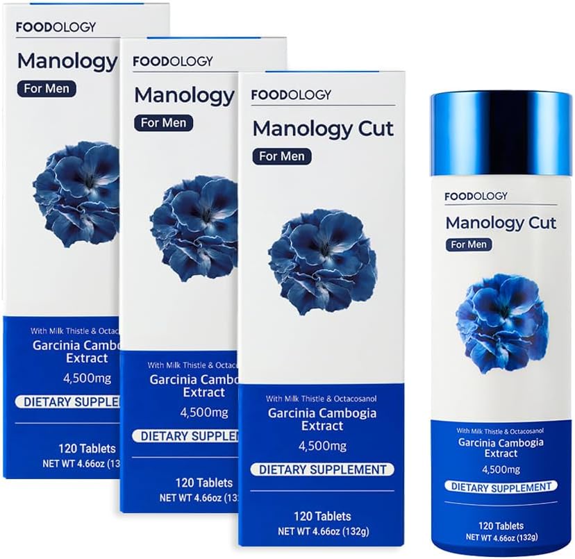 FOODOLOGY Manology Cut (Pack of 3-360 Tablets, 180 Servings for 60 Days) - Lichaamsbalans, Verbeterde Endurance & Liver Health Support Garcinia Cambogia (HCA), Milk Thistle Octacosanol