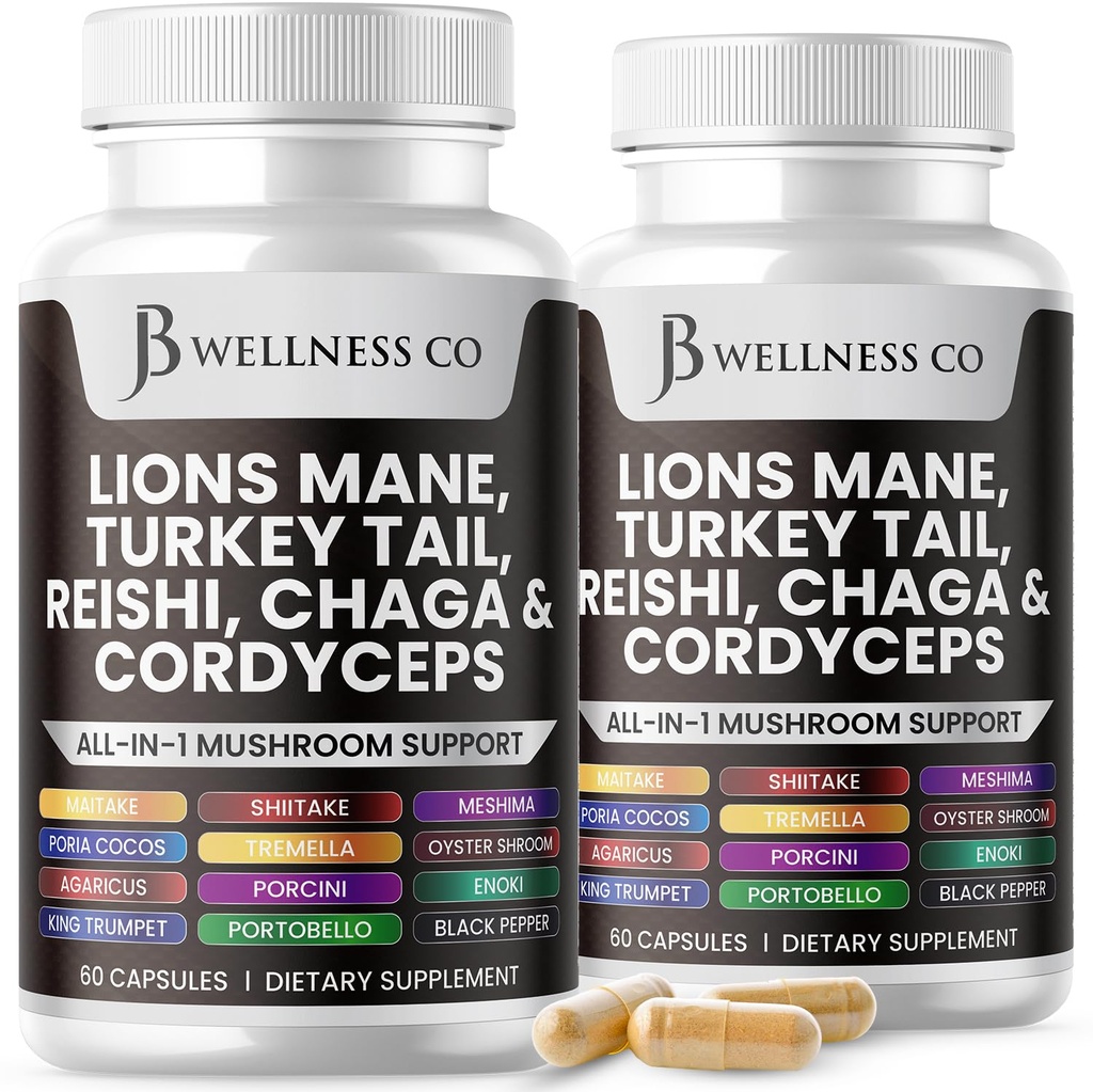 Lions Mane Supplément soutien cognitif, santé immunitaire avec la dinde Tail 20in1 Champignon Reishi Cordyceps Chaga avec la racine Marshmallow - 120 comte