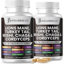 Lions Mane Supplément soutien cognitif, santé immunitaire avec la dinde Tail 20in1 Champignon Reishi Cordyceps Chaga avec la racine Marshmallow - 120 comte