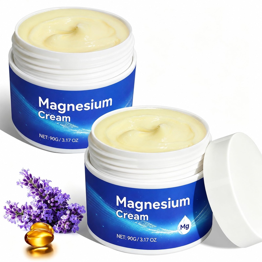 Magnesium crème voor lichaam - Magnesium olie voor voeten, Pure Premium Magnesium lotion met vitamine E en Amandelolie voor spierpijn
