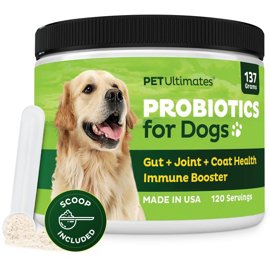 Animal Ultimates Probiotiques pour chiens – Probiotiques pour chiens de 22 espèces pour le soutien digestif et la récupération des antibiotiques – Supplément de peau et de manteau, améliore la vitalité – fournitures de santé pour chiens (1 paquet)