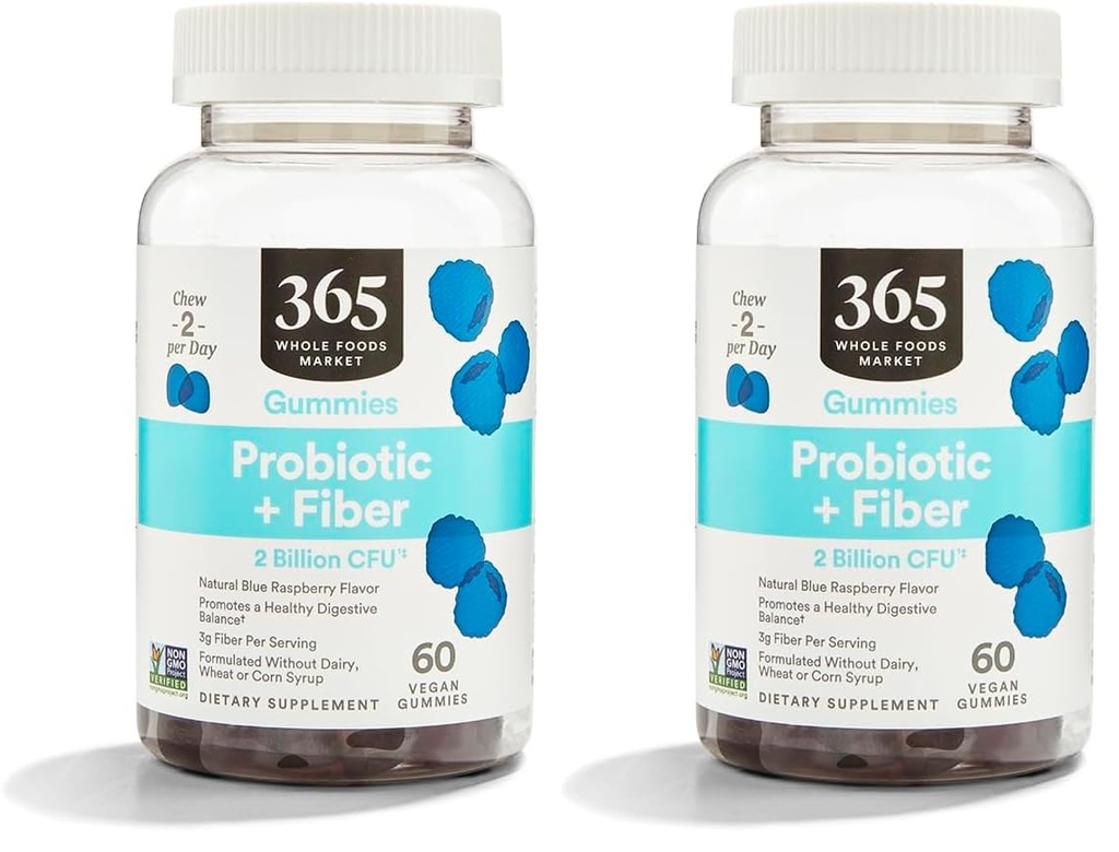 365 door Whole Foods Market, Gummies Probiotic Fiber 2 Bill Blue Raspberry, 60 Tellen (pakket van 2)