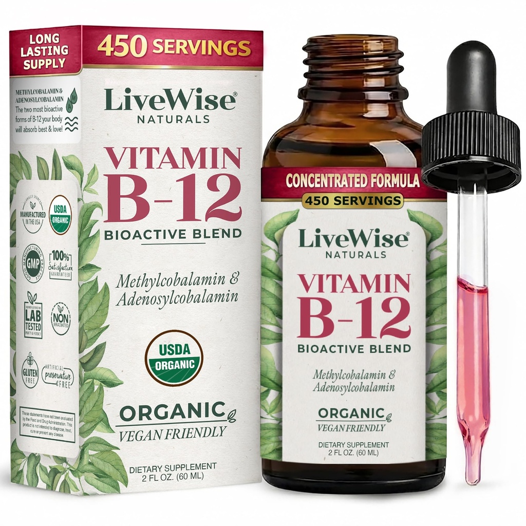 Liquid B12 Vitamine Sublingual – All-Natural Vitamine liquide Végétalienne B12 gouttes – Adénosylcobalamine non OGM Méthylcobalamine B12 Supplément – Boost Your Immune System, Métabolism, Energy and Focus!