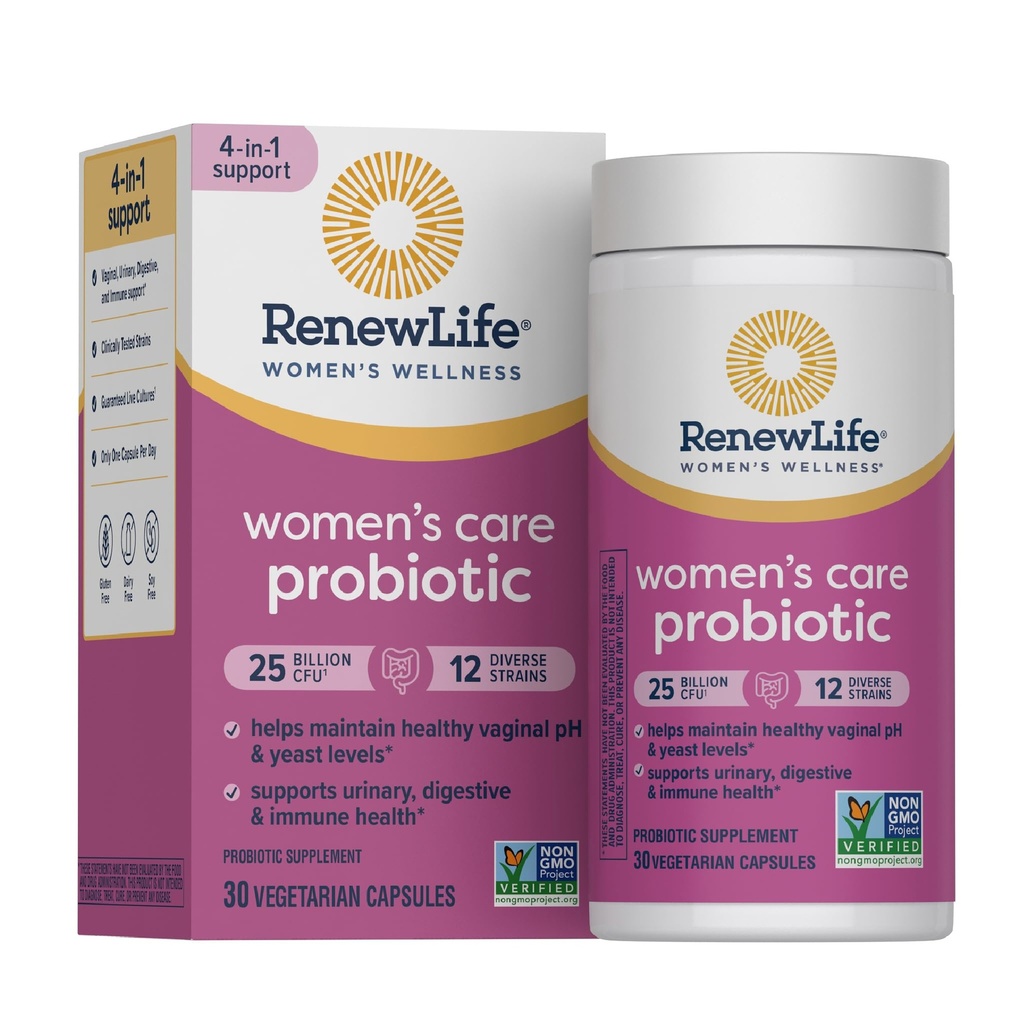 Renew Life Women's Probiotic Capsules, Ondersteunt pH-balans voor vrouwen, Vaginale, Urinaire, Digestieve en Immune Health, L. Rhamnosus GG, Zuivel, Soja en Glutenvrije, 25 miljard CFU - 30 Ct