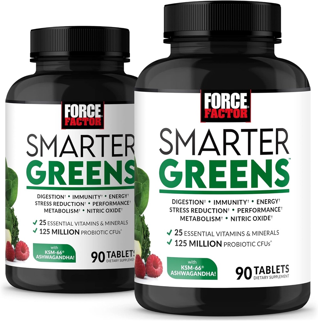 FORCE FACTOR Slimmere groene tabletten, 2-pack, groen supplement met 25+ Superfoods en antioxidanten om de spijsvertering te verbeteren, Stress te verminderen, Immuniteit te versterken, en ondersteuning Metabolisme, 180 tabletten