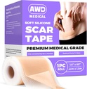Feuilles de cicatrices en silicone AWD pour cicatrices chirurgicales - Ruban de cicatrices en silicone de qualité médicale sans couture pour la section C, ruban tuck tummy - Patchs de peau en silicone après chirurgie doit avoir (1.6" x 60" rouleau sans couture)