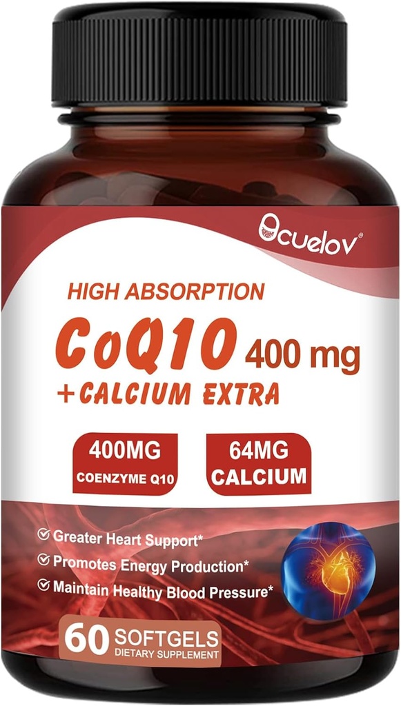 CoQ10 400mg Capsules, Coenzyme Q10 Hoge Absorptie Supplementen Hartondersteuning en Cellulaire Energie Productie Supplement, Geen Zuivel, Geen Gluten - 60 Capsules (30 Server)