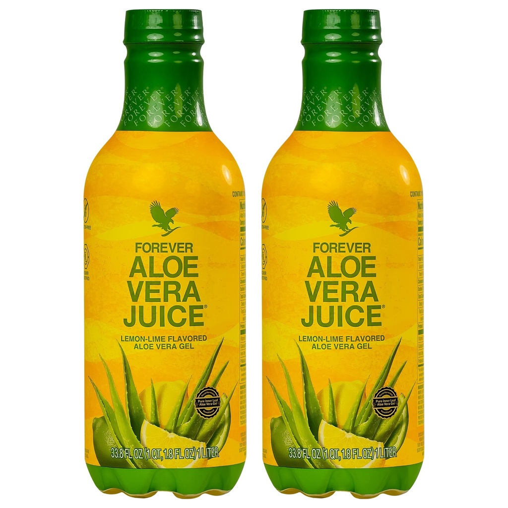 Pour toujours vivre - Aloe Vera Juice - Lemon Lime Flavor avec Gel Pure Inner Leaf - Soutient la digestion et l'immunité - 1L Chaque (paquet de 2)