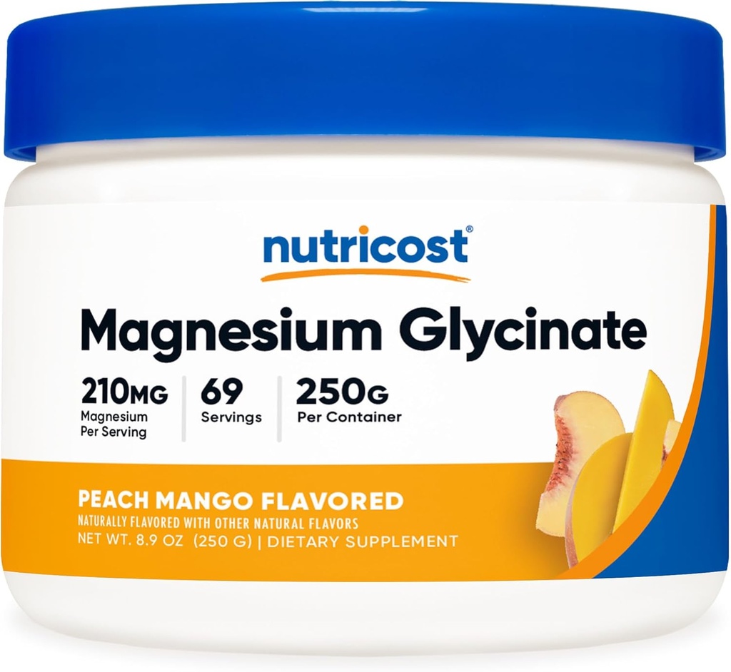 Nutricost Magnesium Glycinate Powder (Peach Mango, 250 Gram) - Magnesium Glycinate (als Bisglycinate)