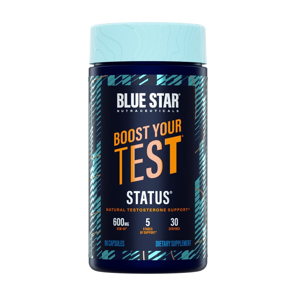 Blue Star Nutraceuticals Status - Testosteron Booster for Men - w/KSM 66 Ashwagandha - Versterk uithoudingsvermogen, spiergroei en energie 