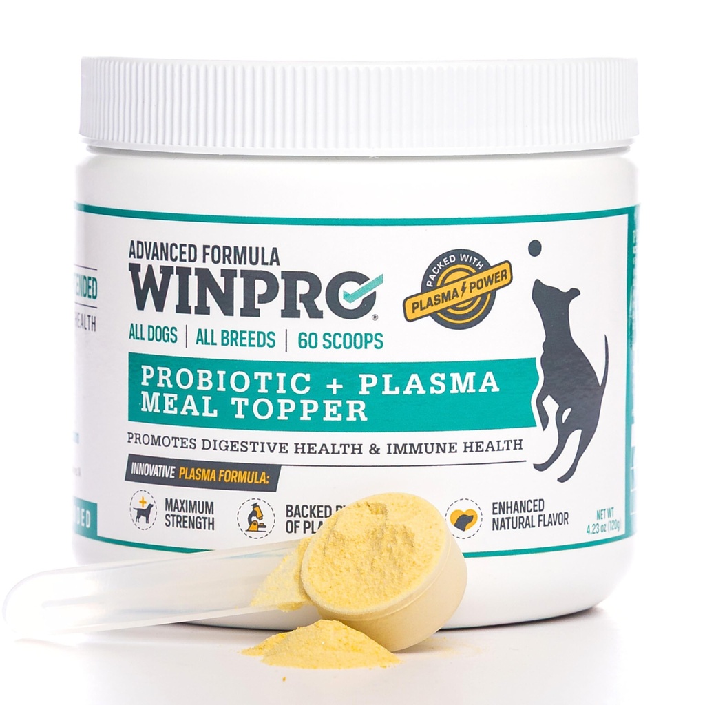 WINPRO Hond Probiotic Powder Meal Topper, Spray gedroogd plasma met Prebiotica en Probiotica voor Digestieve Ondersteuning en Gut Health voor honden, alle rassen, leeftijden en maten, 60 scoops, Made in USA