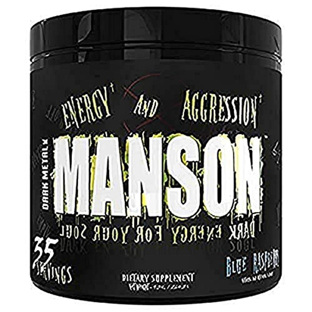 DARK METAL Inc. Manson High Stim Pre workout poeder, energie focus kracht, geladen met Beta Alanine L-Carnitine Cafeine Infinergy, 35 Srvgs, Blue Raspberry
