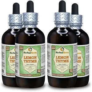 Thym citron (Thymus x Citriodorus) Glycérite, extrait liquide sans alcool séché biologique (marque: HerbalTerra, fièrement fabriqué aux États-Unis) 4x4 fl.oz (4x120 ml)