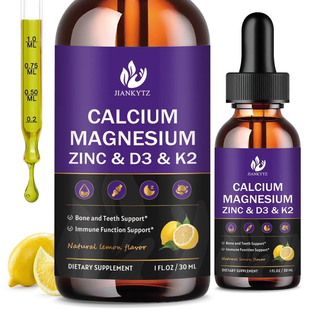 (2 Pack) Calcium Magnésium Zinc gouttes liquides pour les femmes et les hommes - Bone & Dents, Immune Support, Calcium liquide supplément avec Magnésium Glycinate, vitamine C D3 K2 B6 et la mousse de mer