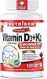 Nutridom Vitamine D3 + K2 met kokosolie (120 Softgels)