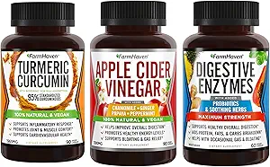 FarmHaven Kurkuma Curcumine met BioPerine Black Pepper + Digestieve Enzymen met 18 Probiotica + Apple Cider Azijn met Moeder